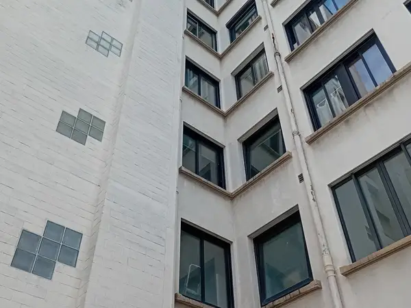 ITE immeuble ancien : façade côté cour rue Boissière, brique peinte et descentes techniques